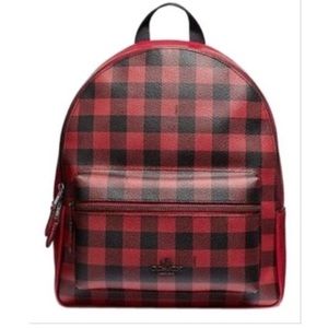 NWT Coach buffalo plaid backpack wristlet bundle!!